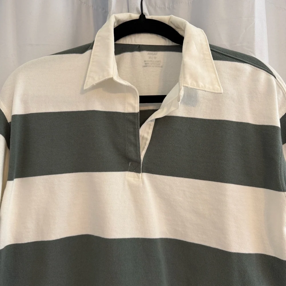 Aerie Striped Cropped Rugby Shirt Sporty Prep Oversized Womens XS Green White - Picture 5 of 13